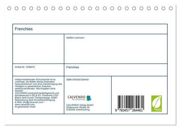 Produktbild: Frenchies (Tischkalender 2026 DIN A5 quer), CALVENDO Monatskalender