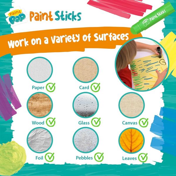 Produktbild: Paint Pop 362201 - Paint Pop: Paint Sticks 12-Pack, klassische Farben, Malstifte, Malset