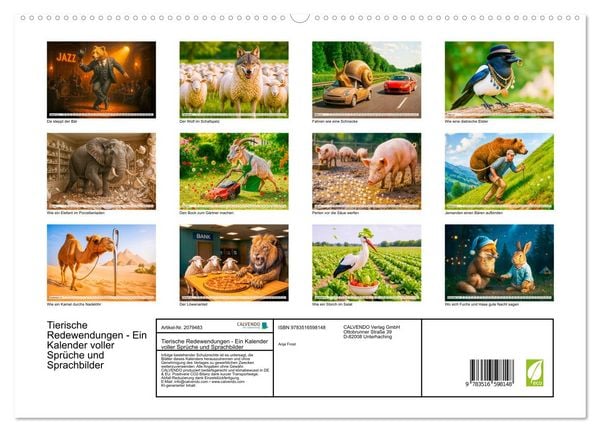 Produktbild: Tierische Redewendungen - Ein Kalender voller Spr&uuml;che und Sprachbilder (hochwertiger Premium Wandkalender 2026 DIN A2 quer), Kunstdruck in Hochglanz