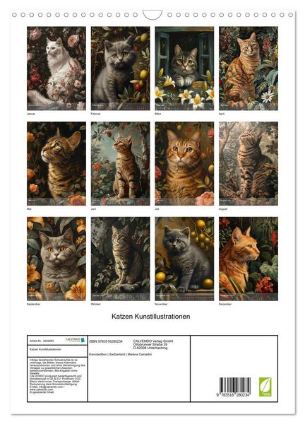 Produktbild: Katzen Kunstillustrationen (Wandkalender 2026 DIN A3 hoch), CALVENDO Monatskalender
