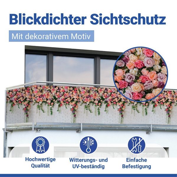 Produktbild: Balkon-Sichtschutz Mod. Rosen, 5 m, UV- und witterungsbest&auml;ndig