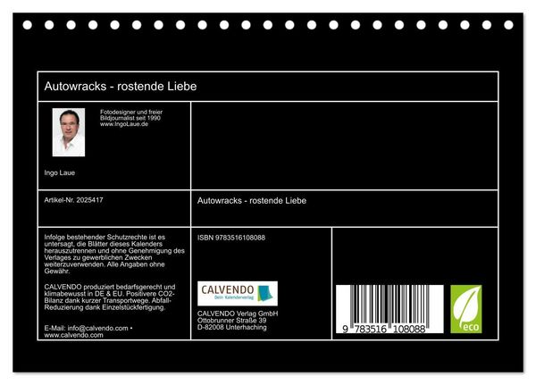 Produktbild: Autowracks - rostende Liebe (Tischkalender 2026 DIN A5 quer), CALVENDO Monatskalender