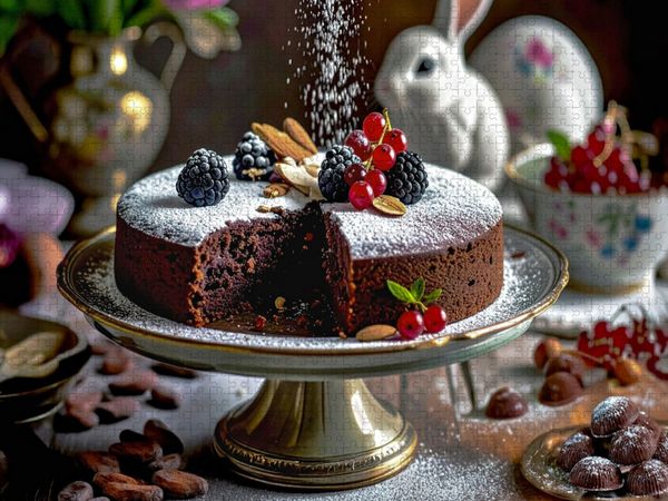 Produktbild: CALVENDO Puzzle Italienischer Schokoladen Mandel Kuchen Capreser Art | 1000 Teile Lege-Gr&ouml;&szlig;e 64x48cm Foto-Puzzle f&uuml;r gl&uuml;ckliche Stunden
