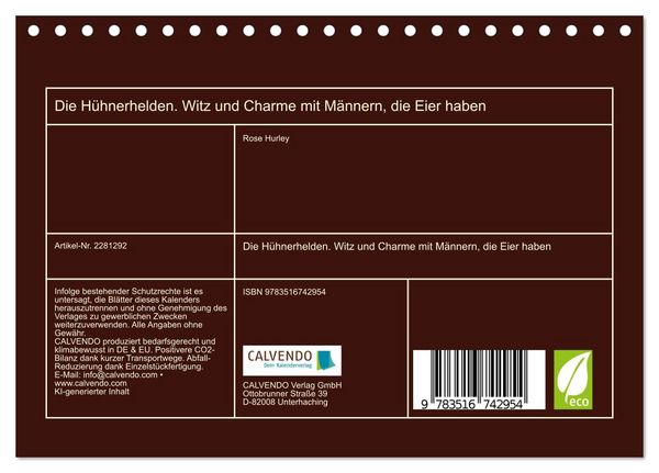 Produktbild: Die H&uuml;hnerhelden. Witz und Charme mit M&auml;nnern, die Eier haben (Tischkalender 2026 DIN A5 quer), CALVENDO Monatskalender