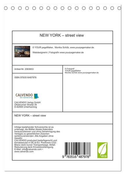 Produktbild: NEW YORK &ndash; street view (Tischkalender 2026 DIN A5 hoch), CALVENDO Monatskalender
