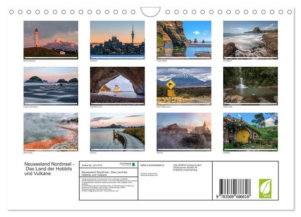 Produktbild: Neuseeland Nordinsel - Das Land der Hobbits und Vulkane (Wandkalender 2027 DIN A4 quer), CALVENDO Monatskalender