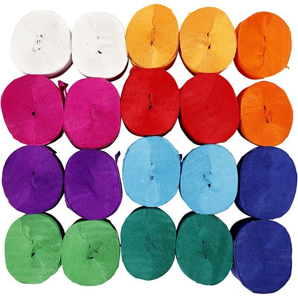 Creativ Company Krepppapier-Rollen, L 20 M, B 5 cm, 22 g, sortierte Farben, 20 Rolle