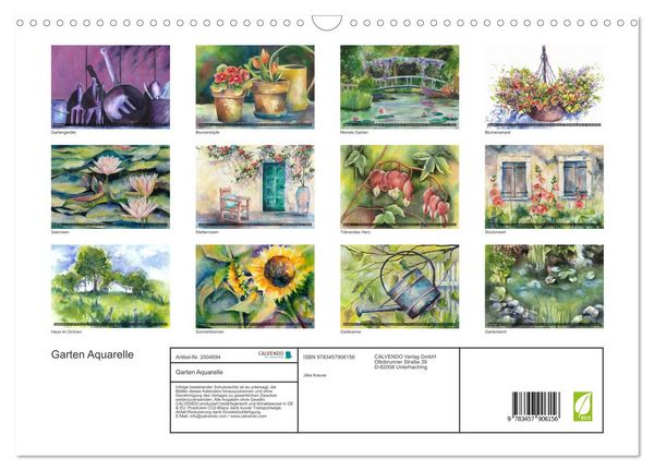 Produktbild: Garten Aquarelle (Wandkalender 2026 DIN A3 quer), CALVENDO Monatskalender