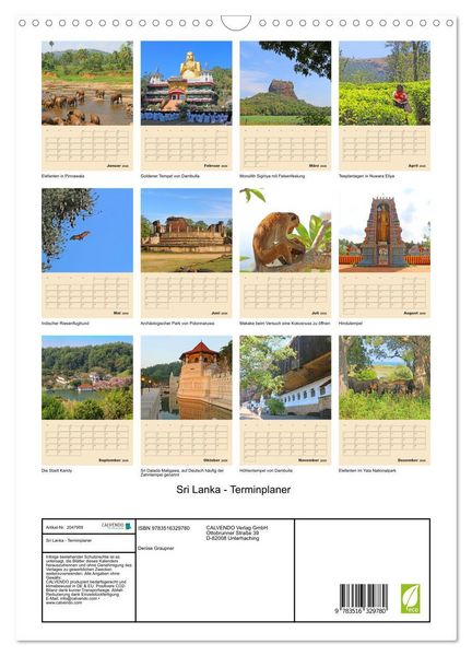 Produktbild: Sri Lanka - Terminplaner (Wandkalender 2026 DIN A3 hoch), CALVENDO Monatskalender