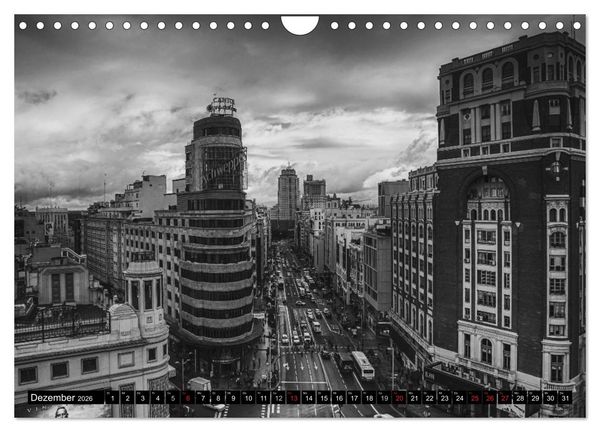 Produktbild: Madrid - Schwarz-Wei&szlig; Impressionen (Wandkalender 2026 DIN A4 quer), CALVENDO Monatskalender