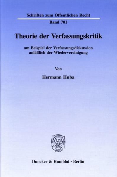 Theorie der Verfassungskritik, Taschenbuch von Hermann Huba, Duncker & Humblot, 9783428086290