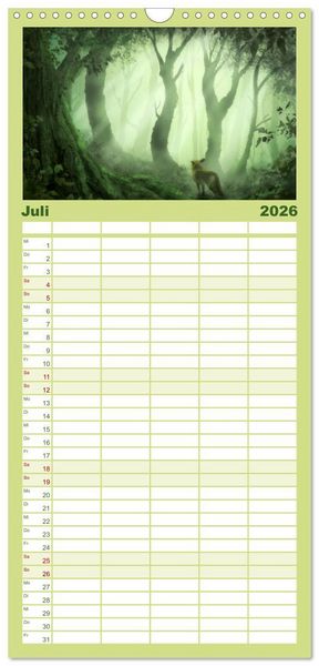 Produktbild: Familienplaner 2026 - Geheimnisse des alten Waldes mit 5 Spalten (Wandkalender, 21 x 45 cm) CALVENDO