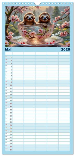 Produktbild: Familienplaner 2026 - Tierische Tee-Parade mit 5 Spalten (Wandkalender, 21 x 45 cm) CALVENDO