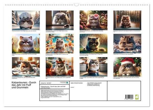 Produktbild: Katzenlaunen - Durch das Jahr mit Fluff und Grummeln (Wandkalender 2026 DIN A2 quer), CALVENDO Monatskalender