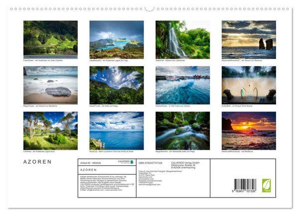 Produktbild: A Z O R E N (hochwertiger Premium Wandkalender 2026 DIN A2 quer), Kunstdruck in Hochglanz