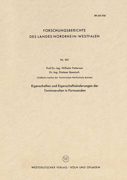 Produktbild: Eigenschaften und Eigenschafts&auml;nderungen der Tonmineralien in Formsanden