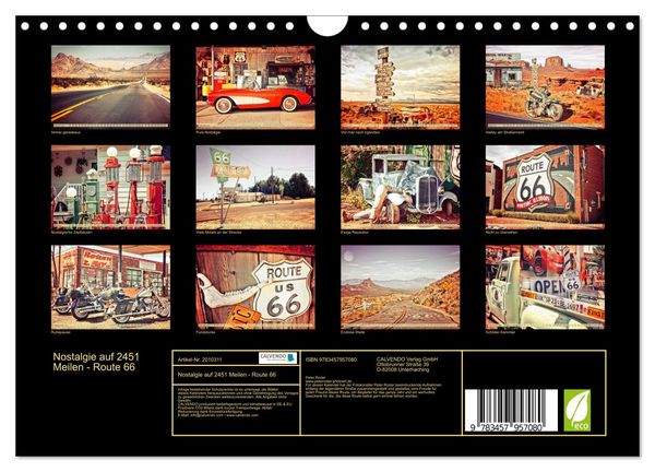 Produktbild: Nostalgie auf 2451 Meilen - Route 66 (Wandkalender 2026 DIN A4 quer), CALVENDO Monatskalender
