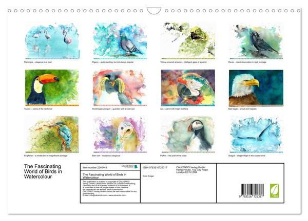 Produktbild: The Fascinating World of Birds in Watercolour (Wall Calendar 2026 DIN A3 landscape), CALVENDO 12 Month Wall Calendar