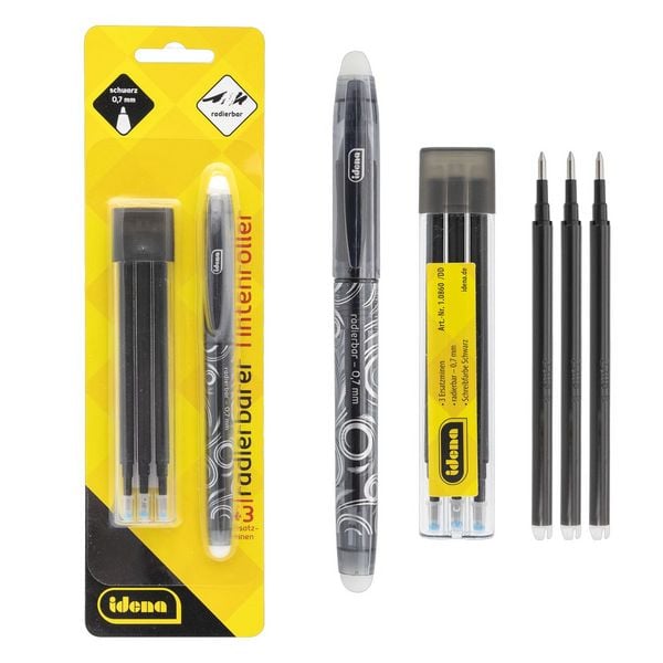 Idena Tintenroller radierbar 3 Minen schwarz 0,7mm