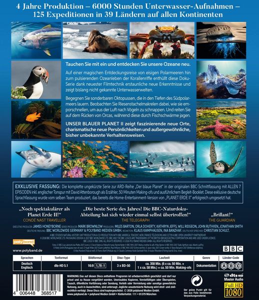 Produktbild: UNSER BLAUER PLANET II - Die komplette ungek&uuml;rzte Serie zur ARD-Reihe "Der blaue Planet" [3 BRs]
