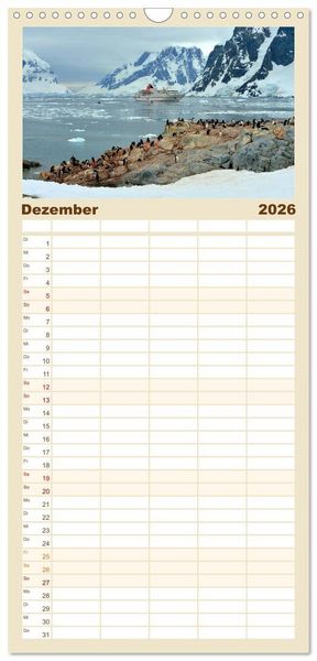 Produktbild: Familienplaner 2026 - Im Reich der Pinguine mit 5 Spalten (Wandkalender, 21 x 45 cm) CALVENDO
