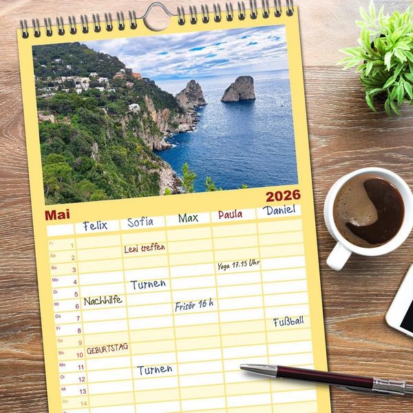 Produktbild: Familienplaner 2026 - Faszinierendes Capri mit 5 Spalten (Wandkalender, 21 x 45 cm) CALVENDO