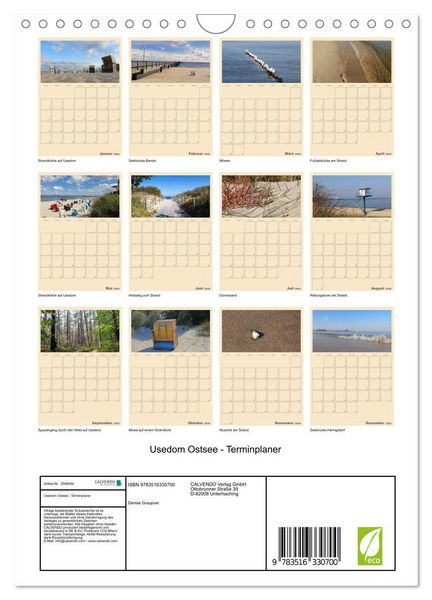 Produktbild: Usedom Ostsee - Terminplaner (Wandkalender 2026 DIN A4 hoch), CALVENDO Monatskalender