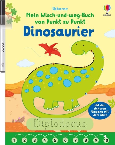 Mein Wisch-und-weg-Buch von Punkt zu Punkt: Dinosaurier, Taschenbuch von , Usborne, 978-1-78941-039-6