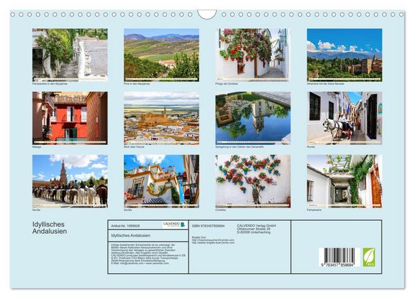 Produktbild: Idyllisches Andalusien (Wandkalender 2026 DIN A3 quer), CALVENDO Monatskalender