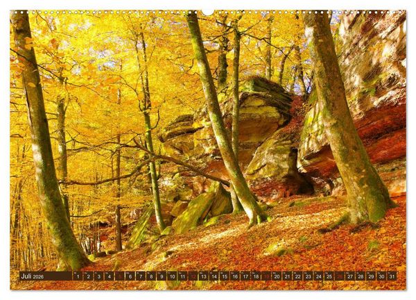 Produktbild: Der Altschlossfelsen - Gr&ouml;&szlig;te Felsformation der Pfalz im herbstlichen Farbspiel (hochwertiger Premium Wandkalender 2026 DIN A2 quer), Kunstdruck in Hochglanz