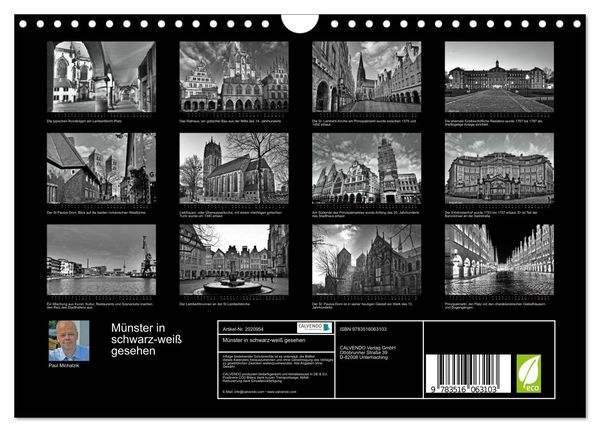 Produktbild: M&uuml;nster in schwarz-wei&szlig; gesehen (Wandkalender 2026 DIN A4 quer), CALVENDO Monatskalender