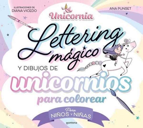 Produktbild: Lettering m&aacute;gico y dibujos de unicornios para colorear
