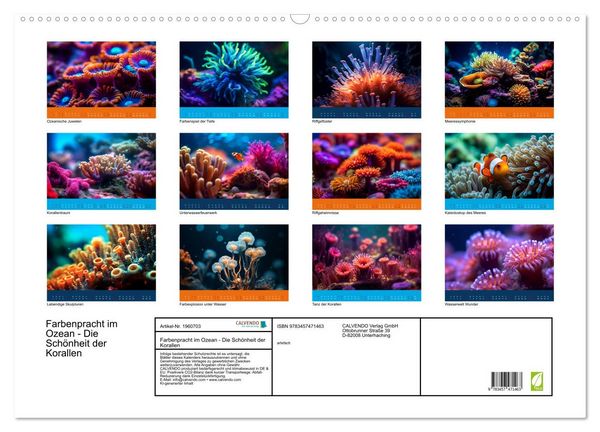 Produktbild: Farbenpracht im Ozean - Die Sch&ouml;nheit der Korallen (Wandkalender 2026 DIN A2 quer), CALVENDO Monatskalender