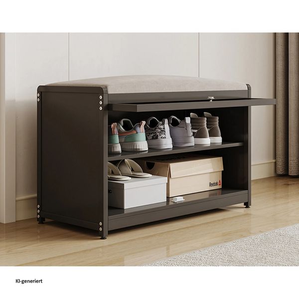 Produktbild: HTI-Living Schuhschrank mit Schiebet&uuml;r und Sitzkissen Grau