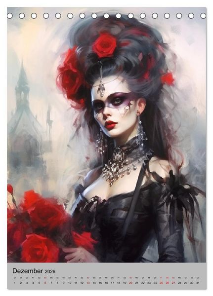 Produktbild: Gothic-Queens. Schaurig-sch&ouml;n im Renaissance-Stil (Tischkalender 2026 DIN A5 hoch), CALVENDO Monatskalender
