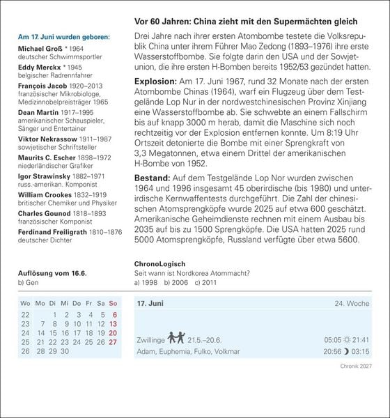 Produktbild: Chronik Tagesabrei&szlig;kalender 2027 - Kulturkalender - Personen, Ereignisse, Schaupl&auml;tze