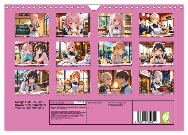 Produktbild: Manga Caf&eacute; Tr&auml;ume - Kawaii Anime-Kalender voller s&uuml;&szlig;er Momente (Wandkalender 2026 DIN A4 quer), CALVENDO Monatskalender
