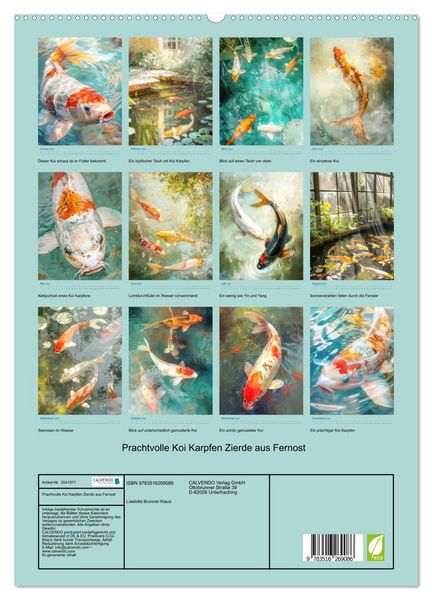 Produktbild: Prachtvolle Koi Karpfen Zierde aus Fernost (hochwertiger Premium Wandkalender 2026 DIN A2 hoch), Kunstdruck in Hochglanz