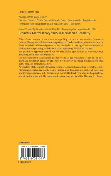 Produktbild: Geometric Control Theory and Sub-Riemannian Geometry