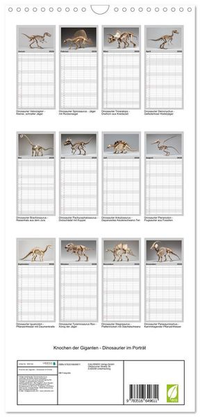 Produktbild: Familienplaner 2026 - Knochen der Giganten - Dinosaurier im Portr&auml;t mit 5 Spalten (Wandkalender, 21 x 45 cm) CALVENDO