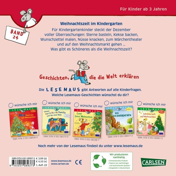Produktbild: LESEMAUS 24: Weihnachtszeit im Kindergarten