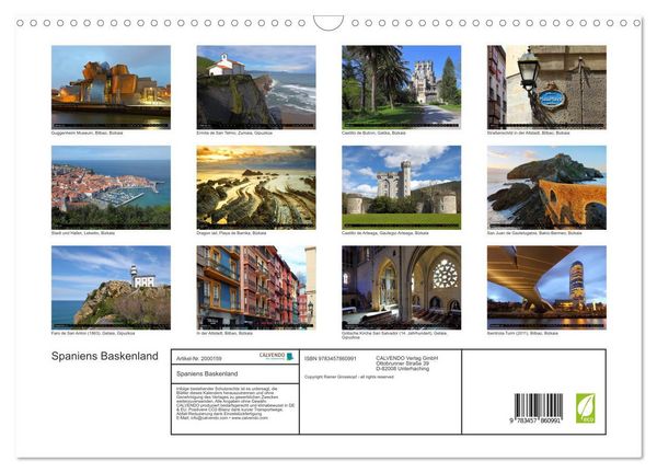 Produktbild: Spaniens Baskenland (Wandkalender 2026 DIN A3 quer), CALVENDO Monatskalender