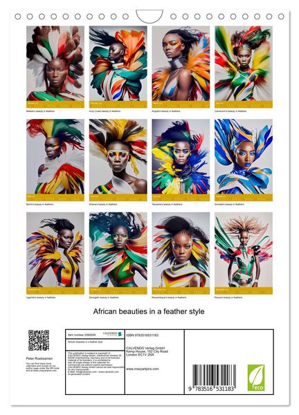 Produktbild: African beauties in a feather style (Wall Calendar 2026 DIN A4 portrait), CALVENDO 12 Month Wall Calendar