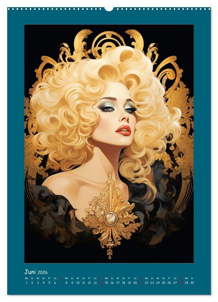 Produktbild: Glanz der Filmdiven. Art Nouveau Paintings im Poster-Stil (Wandkalender 2026 DIN A2 hoch), CALVENDO Monatskalender