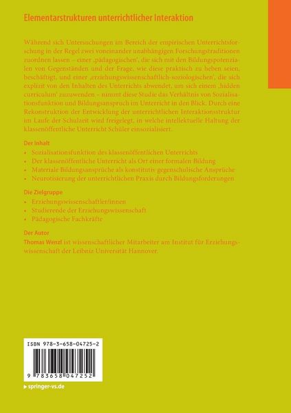 Produktbild: Elementarstrukturen unterrichtlicher Interaktion