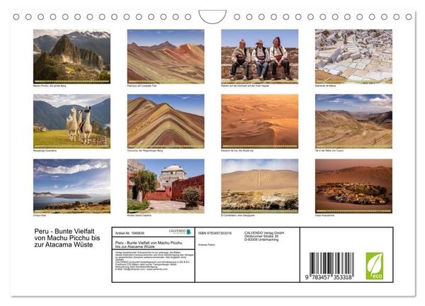 Produktbild: Peru - Bunte Vielfalt von Machu Picchu bis zur Atacama W&uuml;ste (Wandkalender 2026 DIN A4 quer), CALVENDO Monatskalender