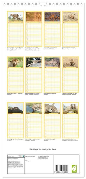 Produktbild: Familienplaner 2026 - Die Magie der K&ouml;nige der Tiere mit 5 Spalten (Wandkalender, 21 x 45 cm) CALVENDO