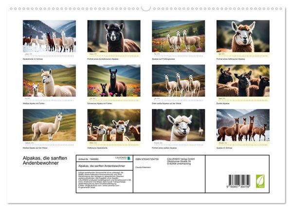 Produktbild: Alpakas, die sanften Andenbewohner (hochwertiger Premium Wandkalender 2026 DIN A2 quer), Kunstdruck in Hochglanz