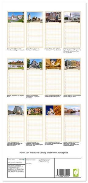 Produktbild: Familienplaner 2026 - Polen. Von Krakau bis Danzig: Bilder voller Atmosph&auml;re mit 5 Spalten (Wandkalender, 21 x 45 cm) CALVENDO