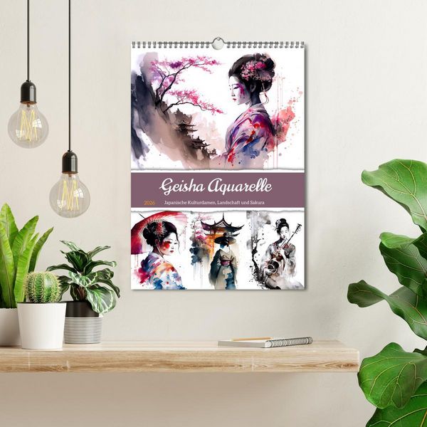 Produktbild: Geisha Aquarelle - Japanische Kulturdamen, Landschaft und Sakura (Wandkalender 2026 DIN A3 hoch), CALVENDO Monatskalender